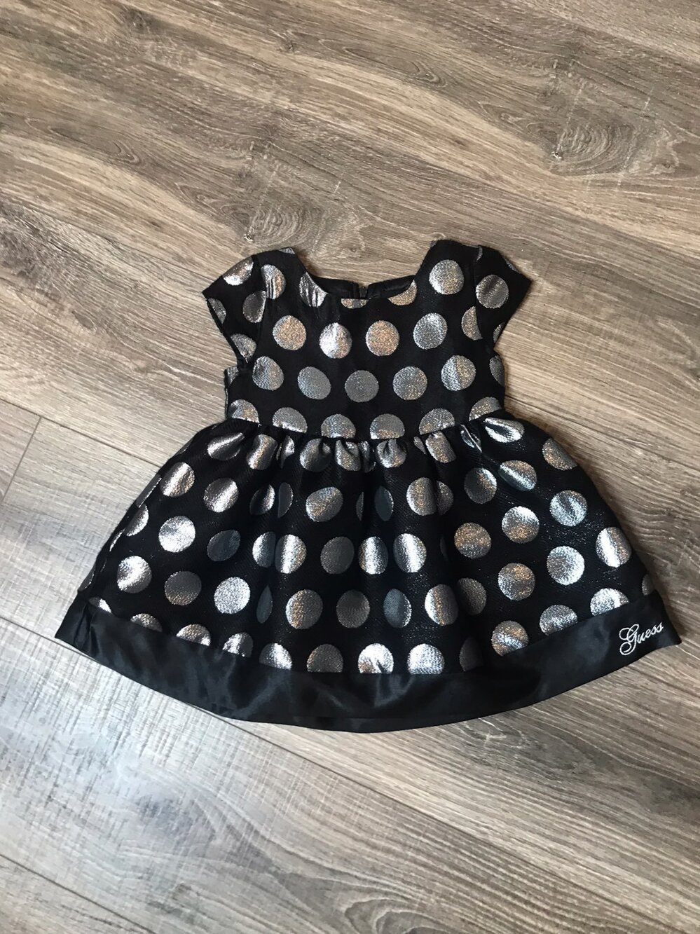 Guess black silver polka dot baby girl toddler vintage guess dress 24 months